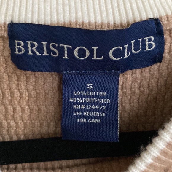 New Tan Cream Stripe Textures Sporty Bristol Club Sweater - Picture 2 of 6